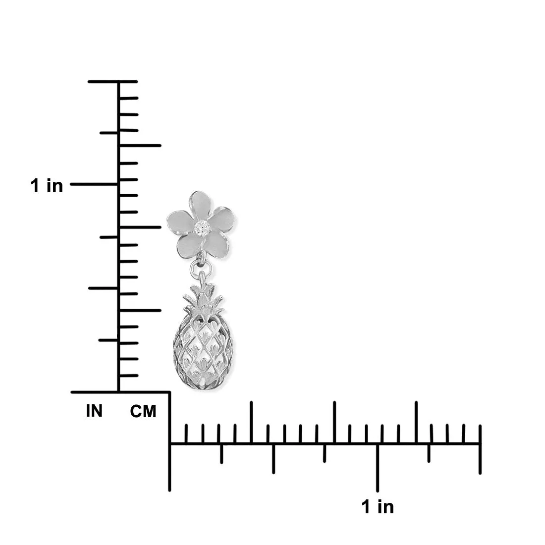 Sterling Silver Plumeria and Pineapple Dangle Earrings