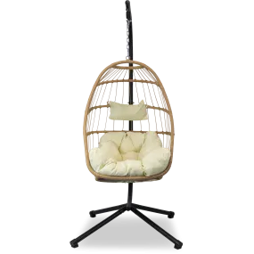 Zen Hanging Pod in Jute Rattan and Linen SpunPoly Cushion